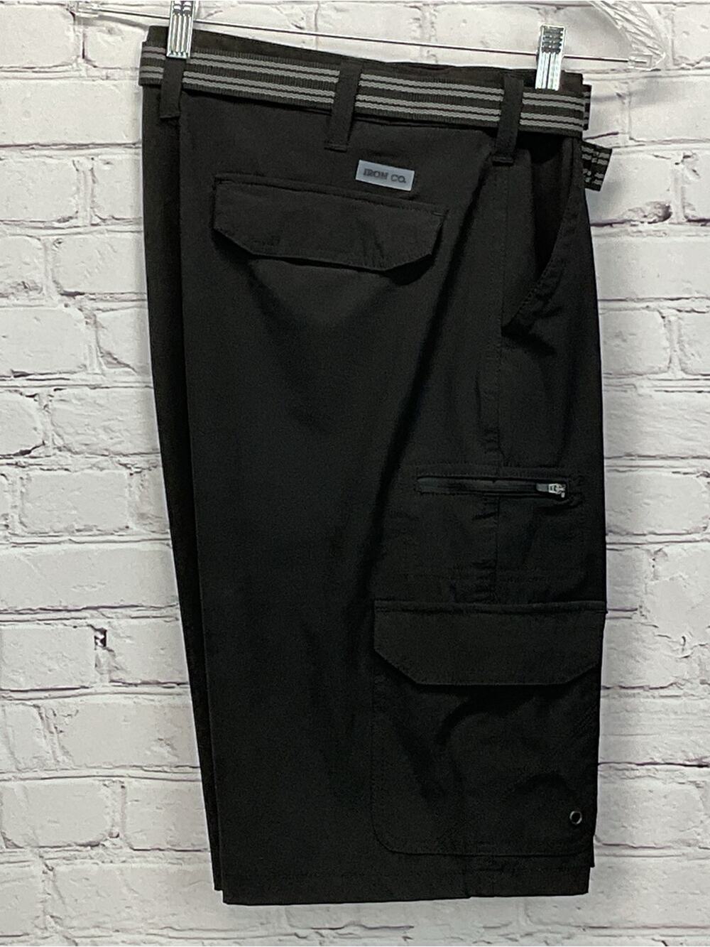 Iron Co Cargo Shorts Men's Size 32 Black Belted Outdoor Hiking Pockets Travel